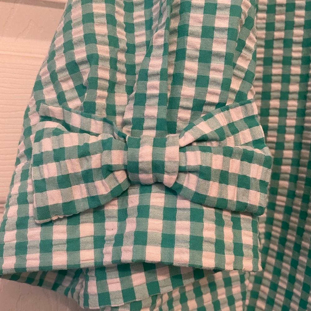 Green and white seersucker blouse
